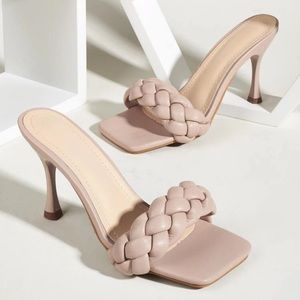 NWT nude braided stiletto heeled mules